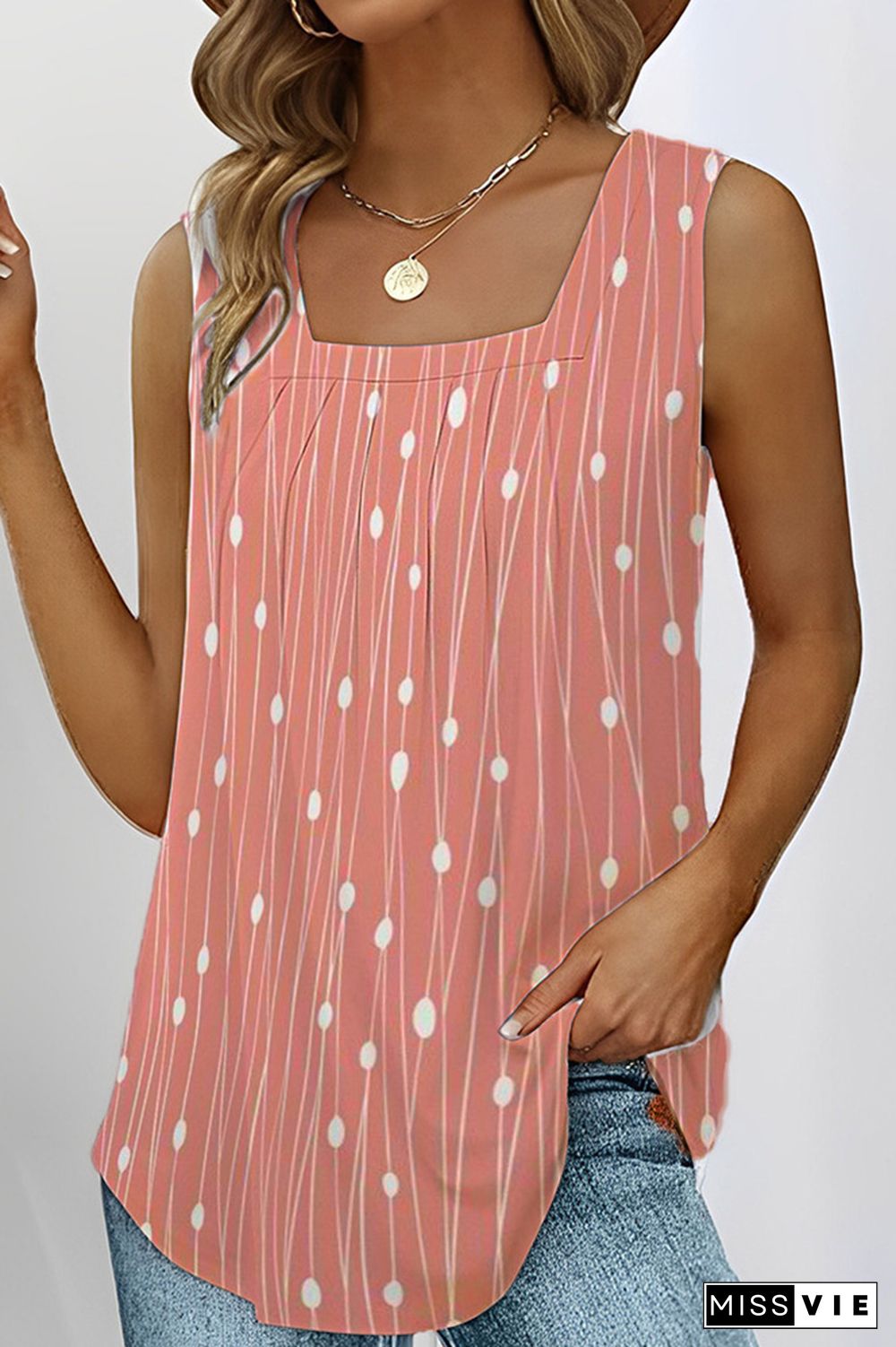 Square Neck Sleeveless Printing Tank Top