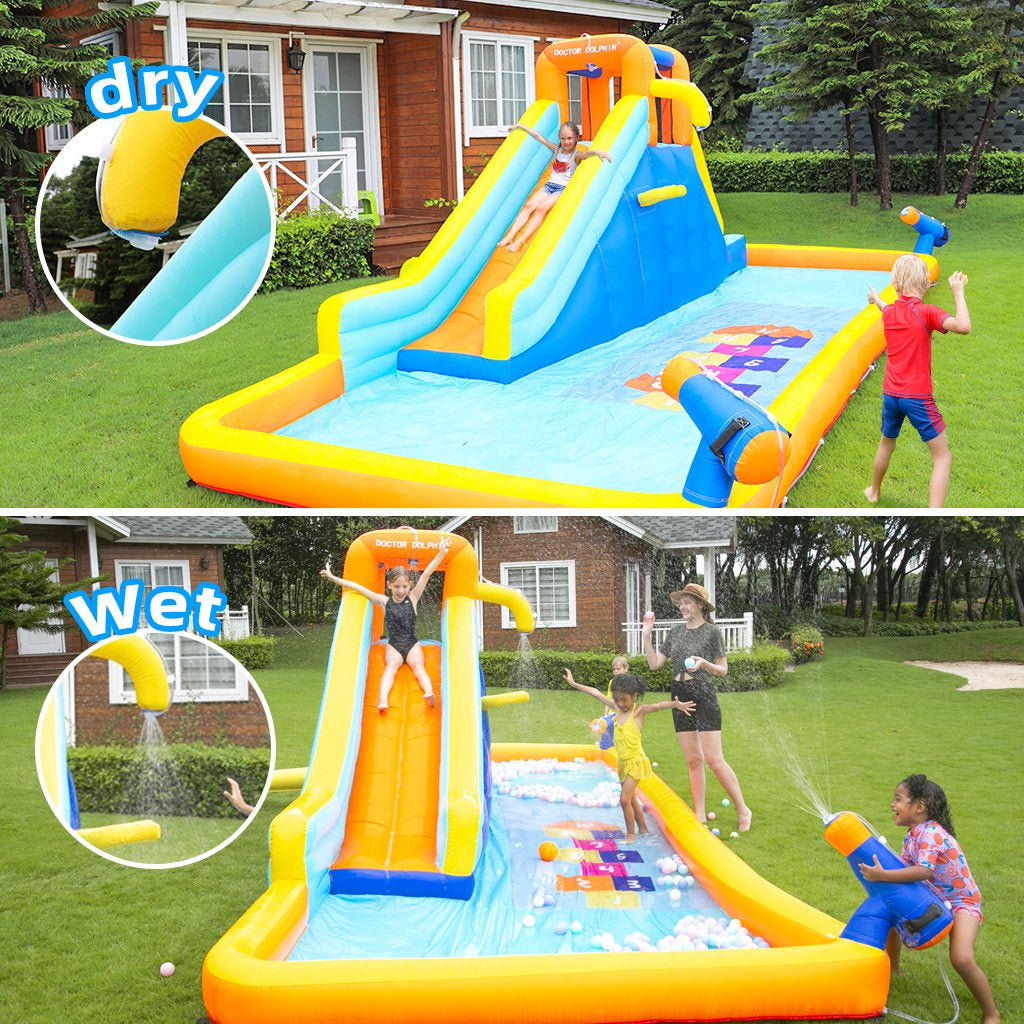 Dcenta Inflatable Water Slide Kids House With Blower