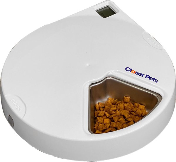 Closer Pets Five-meal Automatic Cat and Dog Feeder with Digital Timer， White