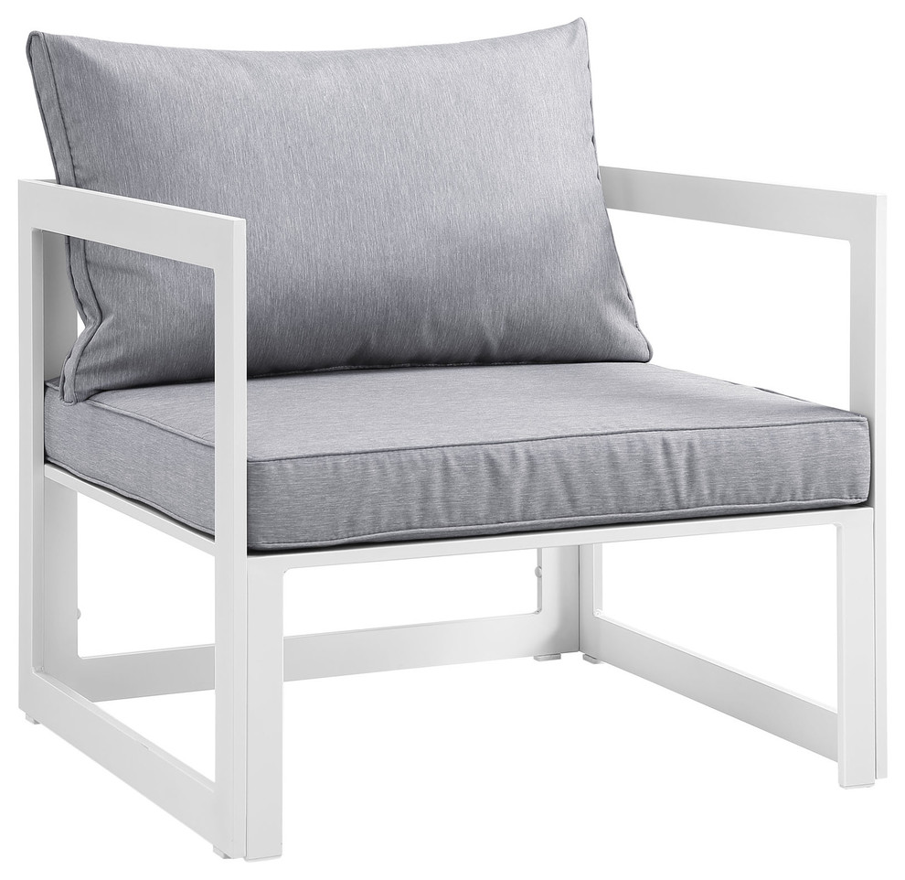 Modern Urban Contemporary Outdoor Patio Armchair  White Gray Fabric Steel   Contemporary   Outdoor Lounge Chairs   by House Bound  Houzz