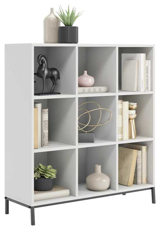 Sauder North Avenue Engineered Wood 9 Cube Organizer in White Finish   Transitional   Bookcases   by Homesquare  Houzz