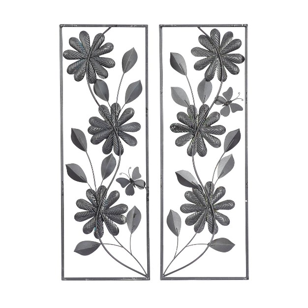 Set Of 2 Metal Floral Wall Decors With Gold Frame Green Olivia amp May