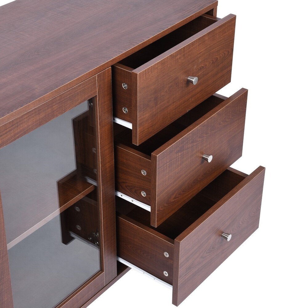 48.8 in. Brown Sideboard with 2 Glass Door Cabinet and 3 Drawer