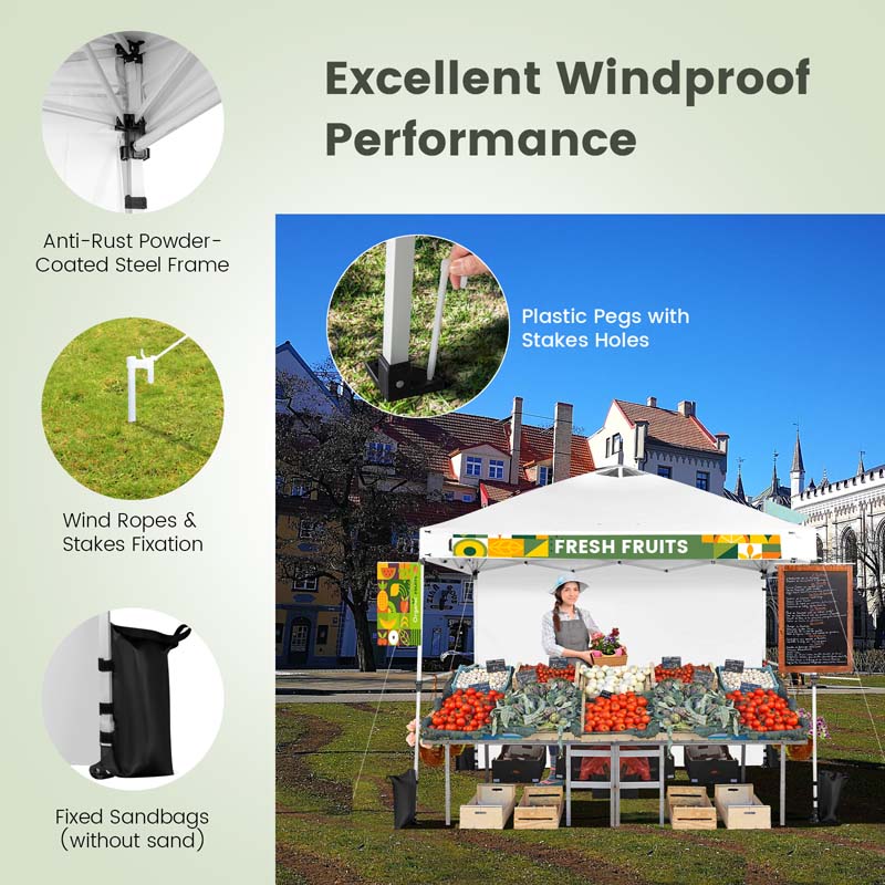 10 x 10 FT Pop Up Canopy Tent Commercial Instant Tent with Removable Sidewall, Carry Bag, Banner Strip