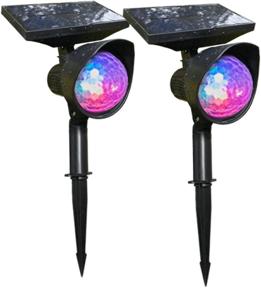 Set Of 2 Rgb 2400 Mah Solar Led Outdoor Lights， Waterproof And Rotatable