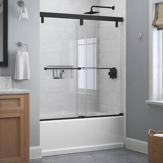 Delta Everly 60 in. x 59-14 in. Mod Semi-Frameless Sliding Bathtub Door in Matte Black and 14 in. (6mm) Clear Glass SD4511087