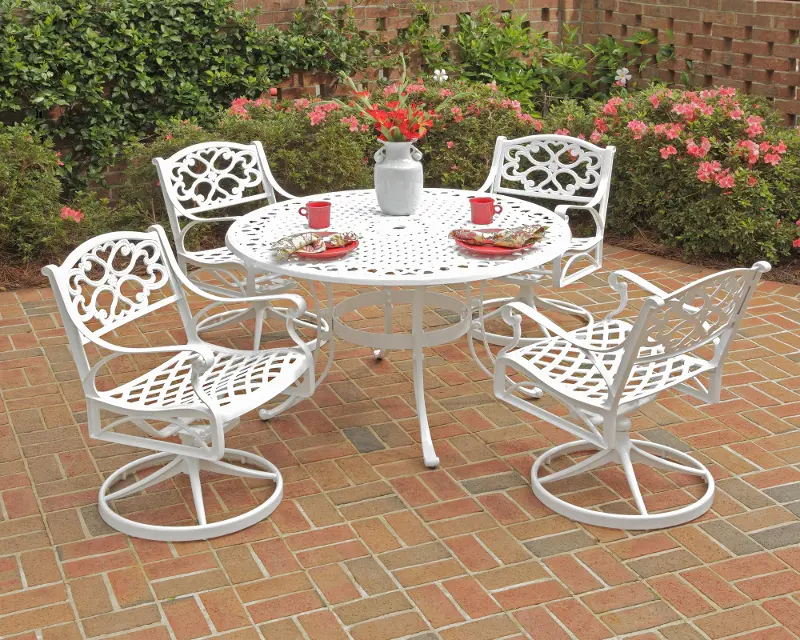 Sanibel 42 White 5 Piece Outdoor Dining Set with Swivel Chairs