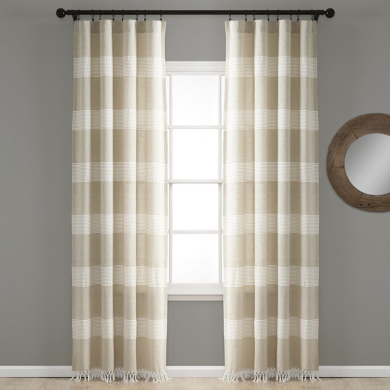 Lush Decor Tucker Stripe Yarn Dyed Cotton Knotted Tassel Window Curtains Set