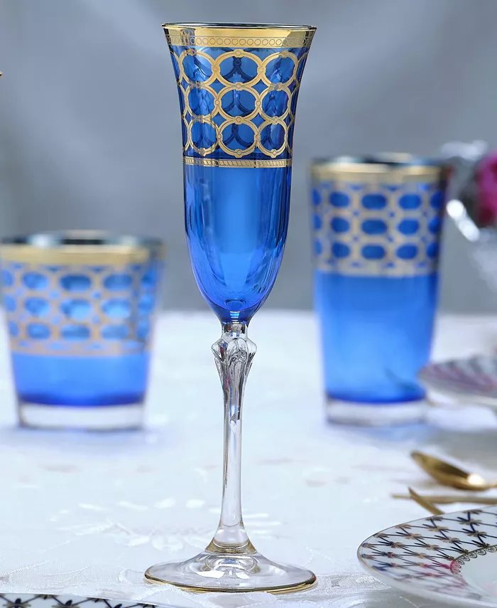 Lorren Home Trends Cobalt Blue Champagne Flutes with Gold-Tone Rings Set of 4