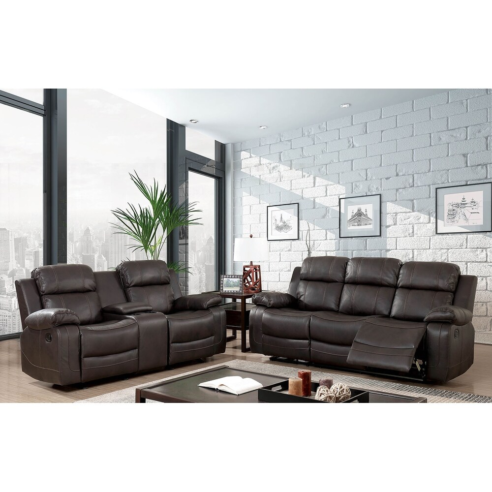 Leatherette Reclining Sofa Set in Brown