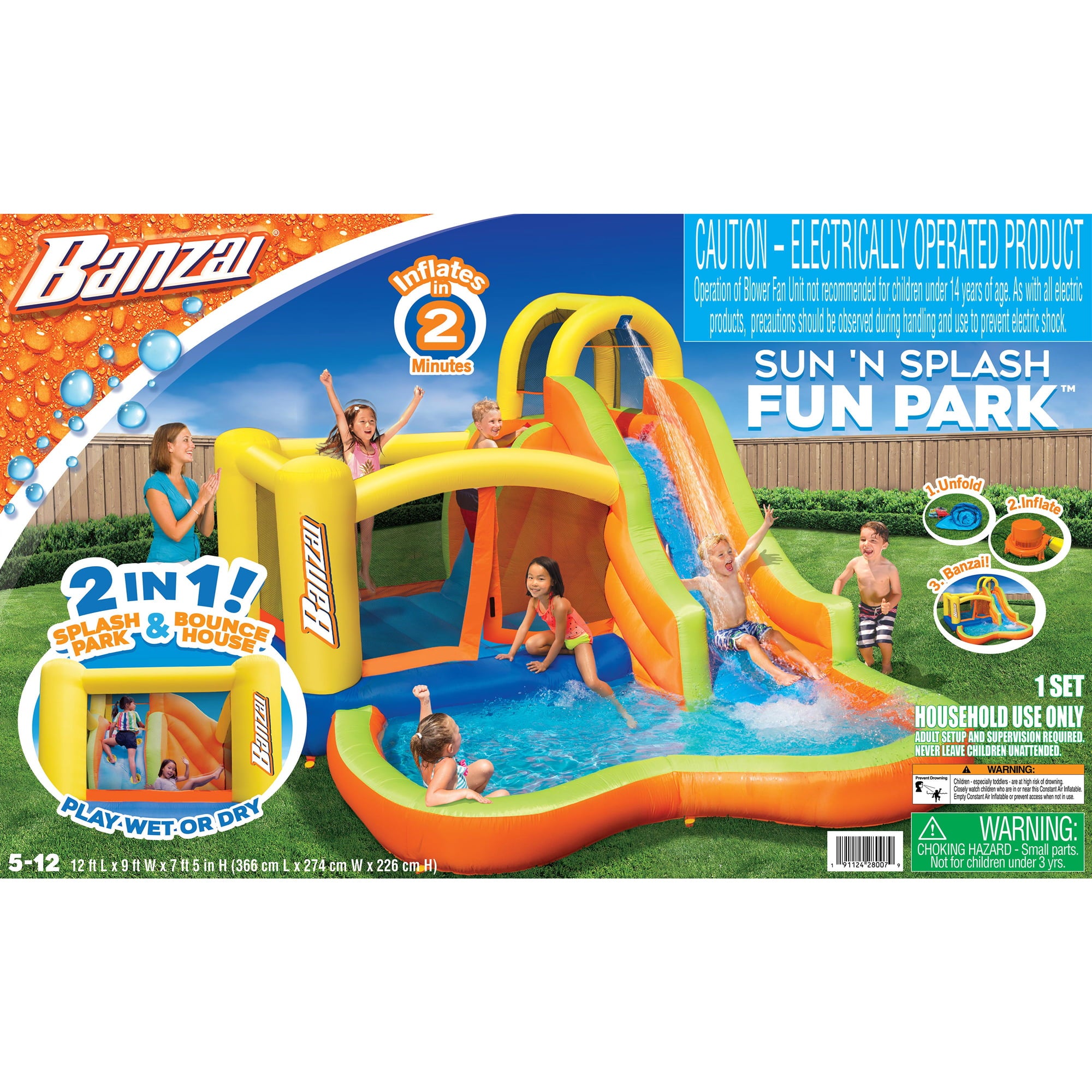 Banzai Sun 'N Splash Fun Bounce House & Water Slide with Accessories