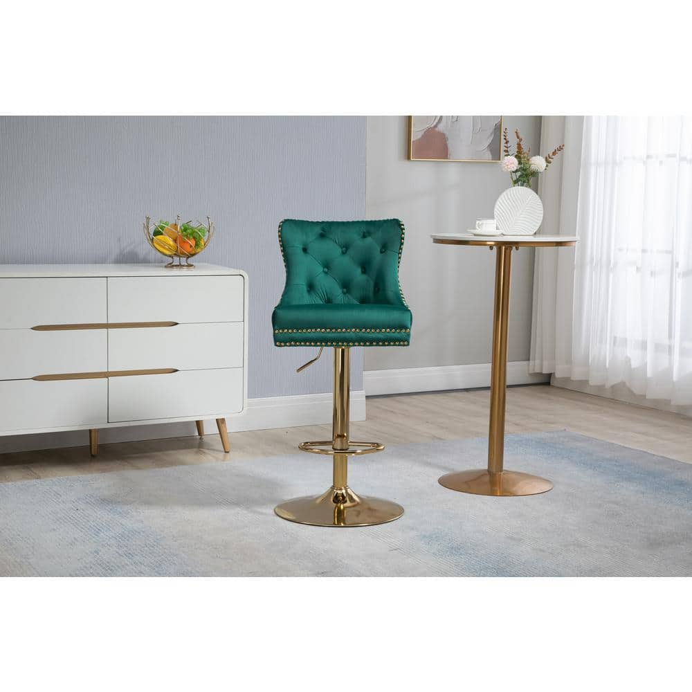 ZIRUWU 46.46 in.Emerald Metal Bar Stool with Back and Footrest Counter Height bar Chairs ZZQ-JBY721A24