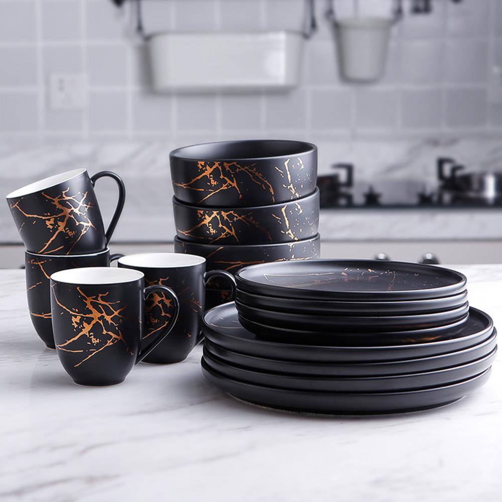 STONE LAIN Stone Lain Zora 32-Piece Dinnerware Set Porcelain Service For 8 Black BLB0461-B020002