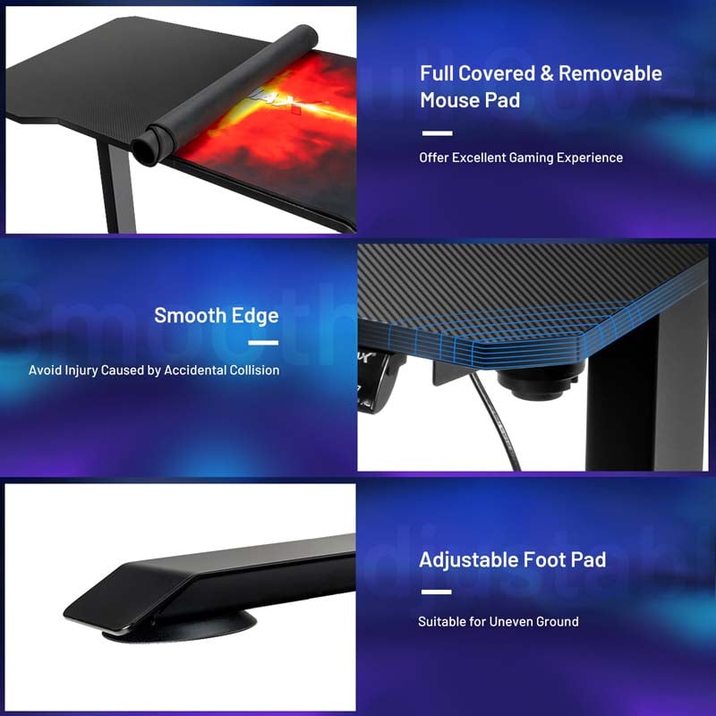 Electric Standing Gaming Desk, Height Adjustable Computer Desk, Carbon Fiber Desk, Sit Stand Home Office Table with Smart Control Panel