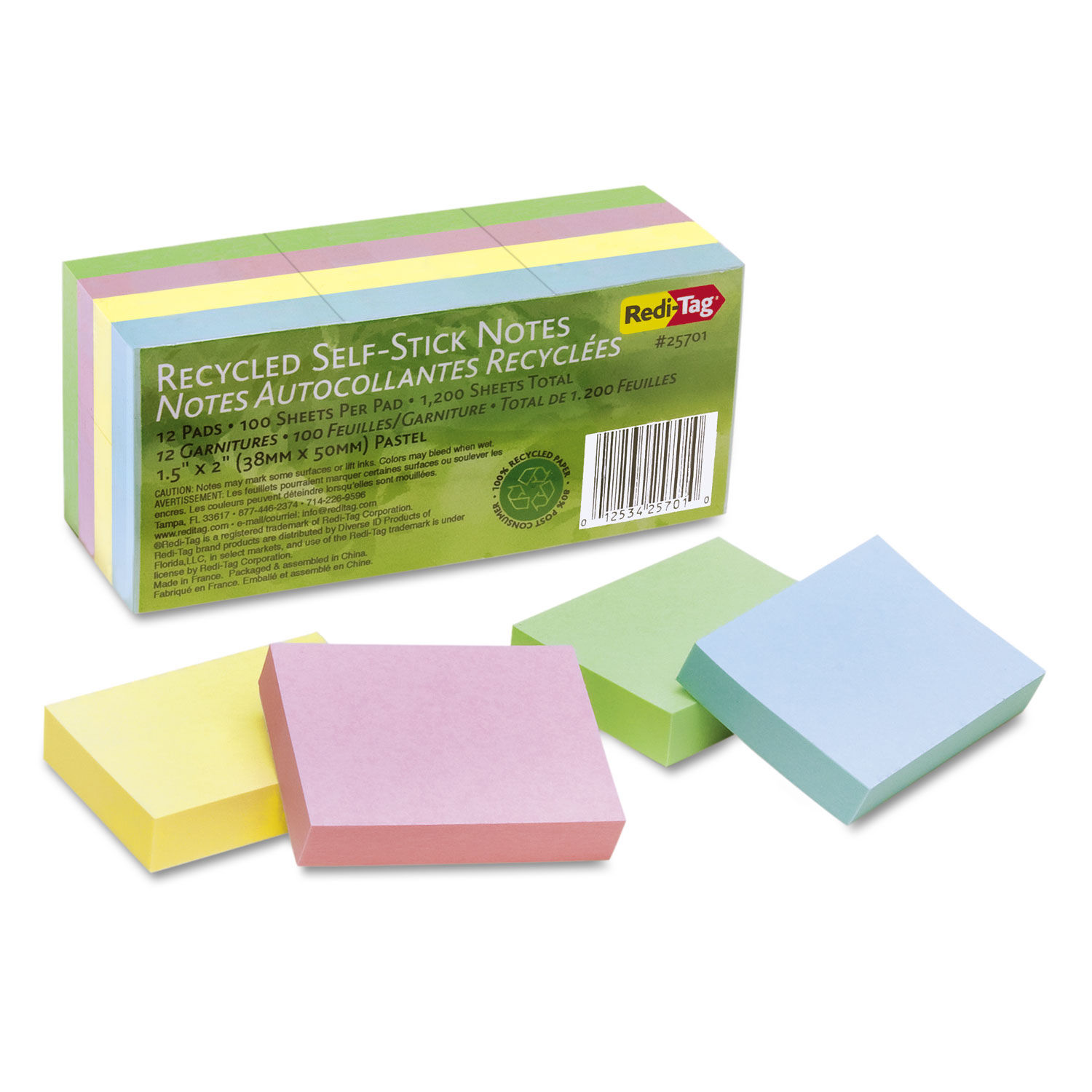 100% Recycled Self-Stick Notes by Redi-Tagandreg; RTG25701