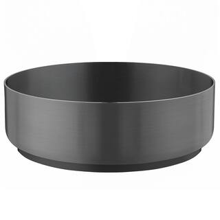 AKDY Brushed Graphite Black Stainless Steel Round Bathroom Vessel Sink with Pop-Up Drain BS001-1-SD