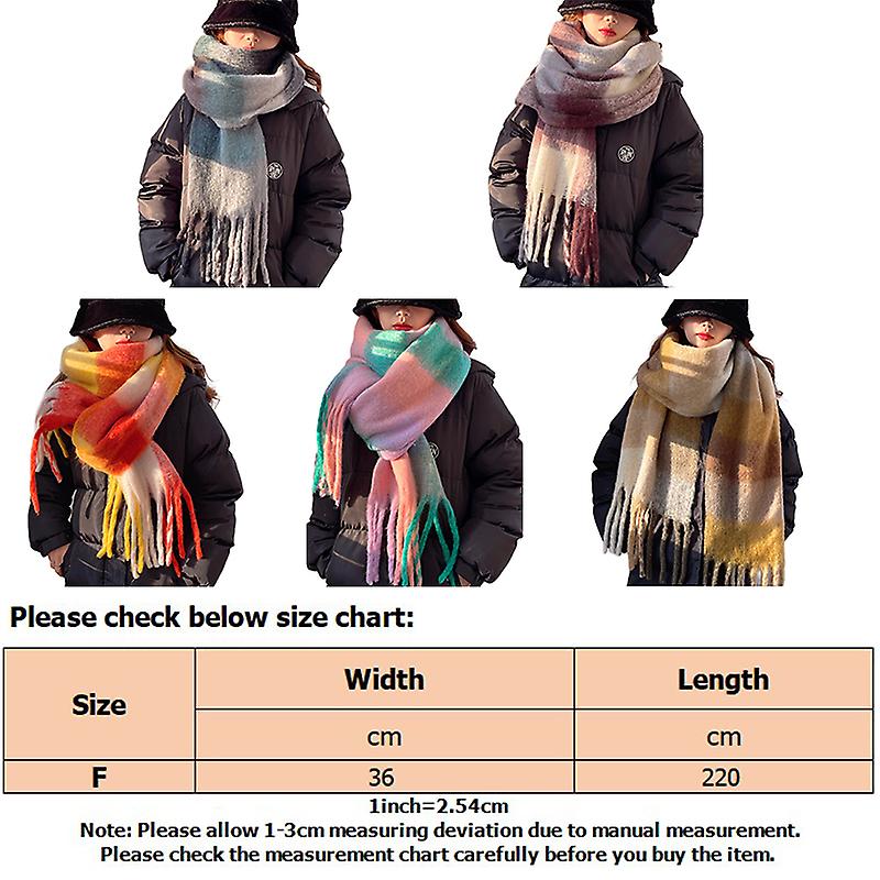 Women Plaid Printed Winter Blanket Tassel Scarf Cashmere Feel Thicken Cozy Long Shawl