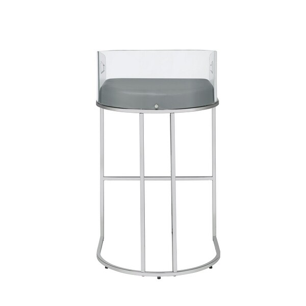 Con 31 Inch Set of 2 Modern Barstools， Clear Acrylic Back， Gray Cushion