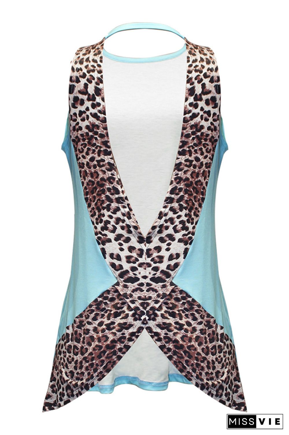 Leopard Print Patckwork Backless Tank Top Wholesale