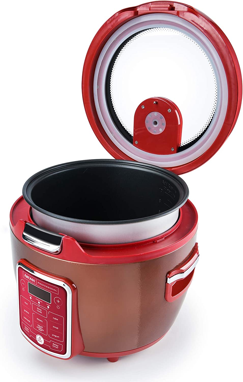 AROMA 20-Cup Red Rice Cooker with Glass Lid