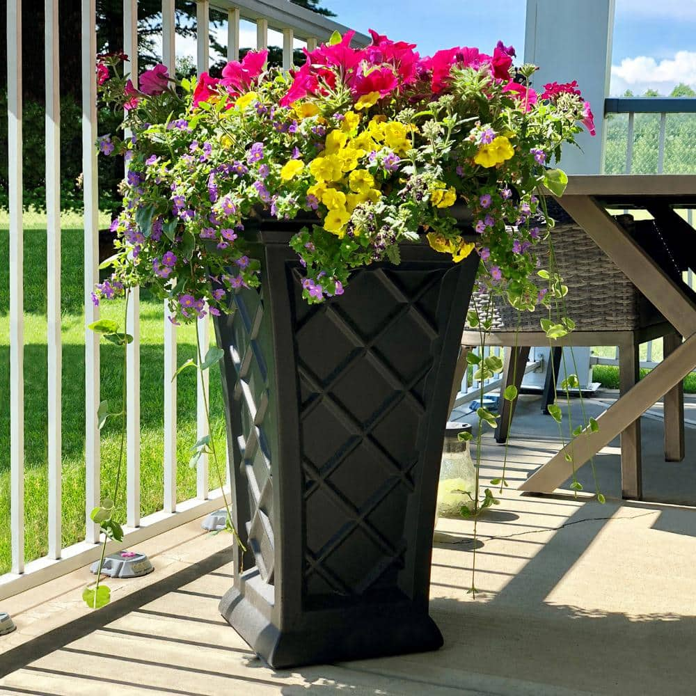 Mayne Georgian 28 in. Tall Self-Watering Black Polyethylene Planter 5882-B