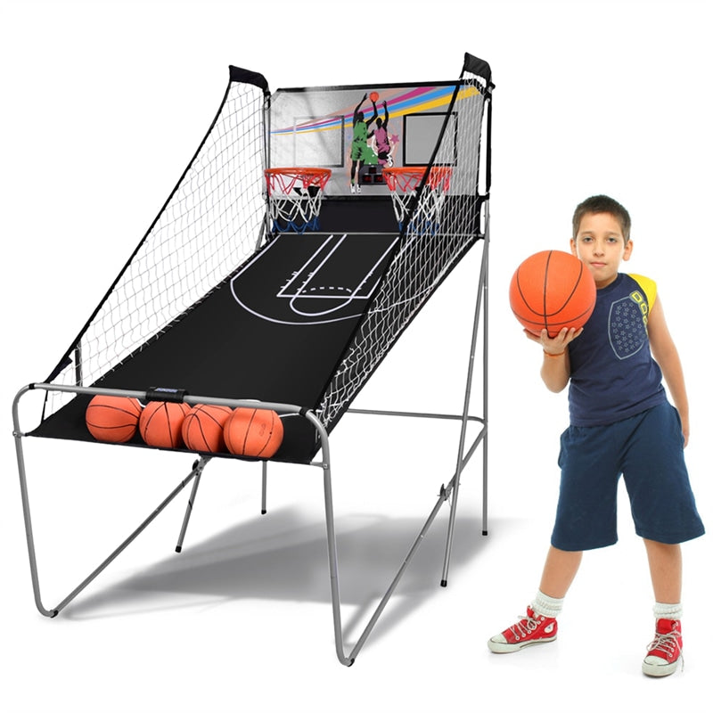 Foldable Indoor Basketball Arcade Game with 4 Balls Electronic Double Shot LED Scoring System for Kids Adults