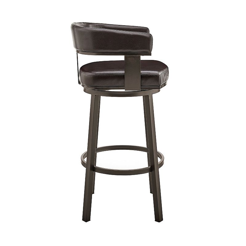 Jack 30 Inch Bar Height Stool， Swivel Chair， Vegan Faux Leather， Brown