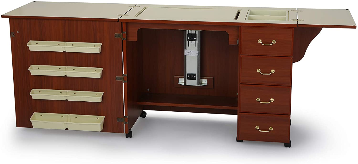 353 Norma Jean Sewing Cabinet for Sturdy Sewing, Cutting, Quilting, and Crafting with Storage and Airlift, Black Finish