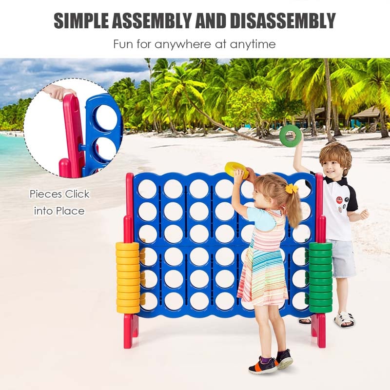 Giant 4-In-A-Row, Jumbo 4-to-Score Giant Game Set with 42 Jumbo Rings & Quick-Release Slider