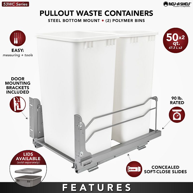 Rev-a-shelf Double Pull Out Trash Can 50 Qt With Soft-close， 53wc-2150scdm-212