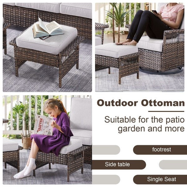 3PCS Outdoor Swivel Gliders Chair Table with Ottoman