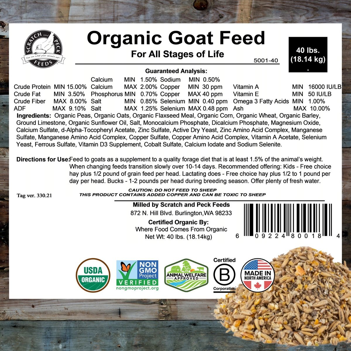 Scratch and Peck Feeds Organic Goat Feed， 40-lb bag