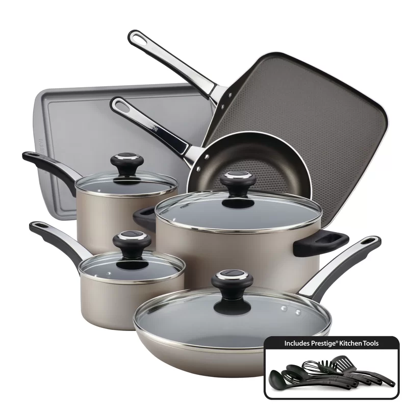 Farberware 21925 High Performance 17-Piece Aluminum Nonstick Cookware Set in Chocolate