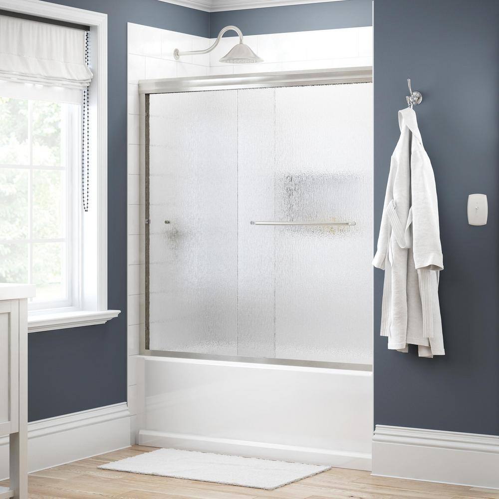 Delta Simplicity 60 in. x 58-18 in. Semi-Frameless Traditional Sliding Bathtub Door in Nickel with Rain Glass 2435523