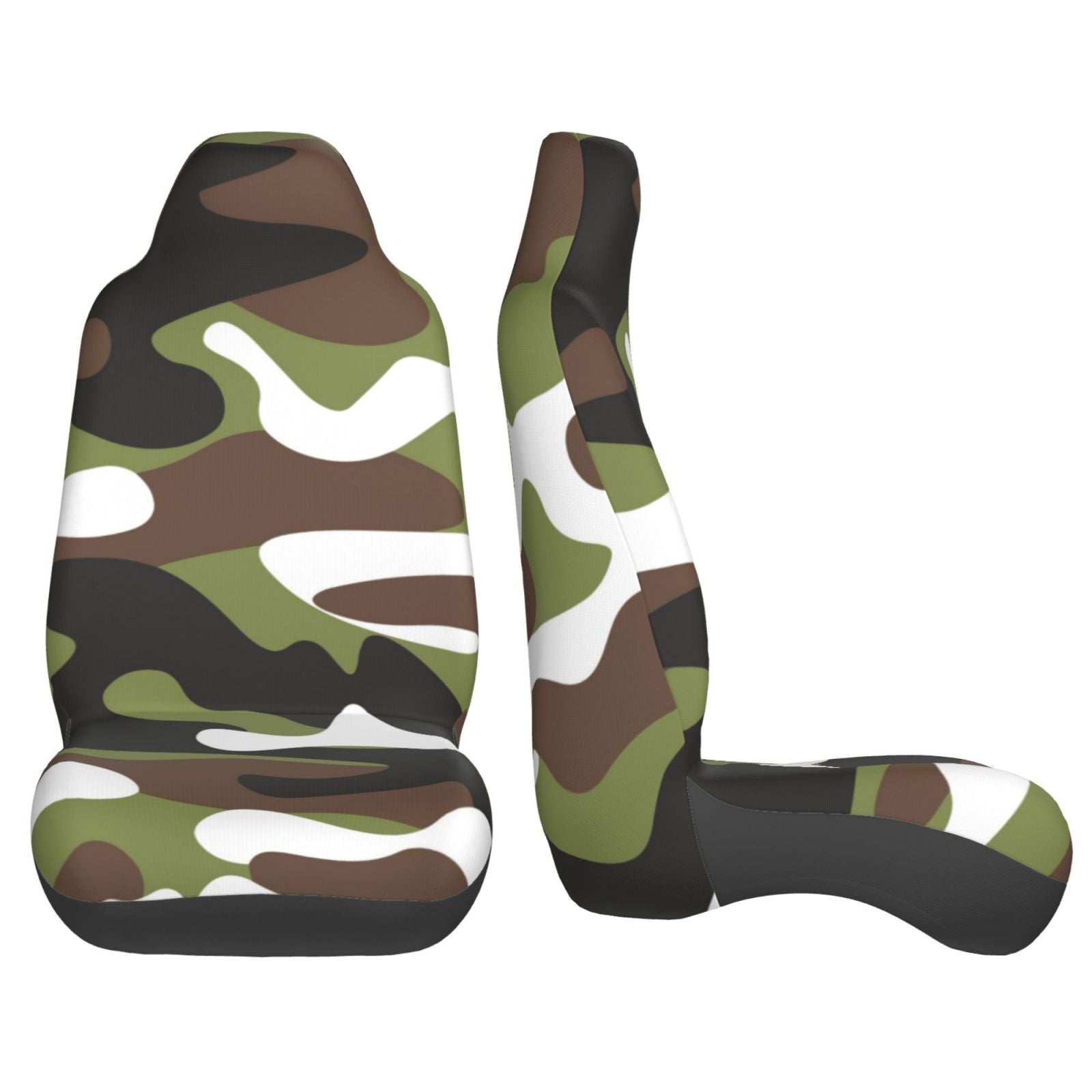 LNWH Car Seat Covers， Brown Green Camouflage Car Interior Seat Covers - Universal Fit Most Cars， SUV， Trucks， 2pcs Car Seat Protectors