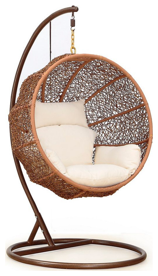 Zolo Hanging Lounge Egg Swing Chair in Cream and Saddle Brown   Hammocks And Swing Chairs   by PARMA HOME  Houzz