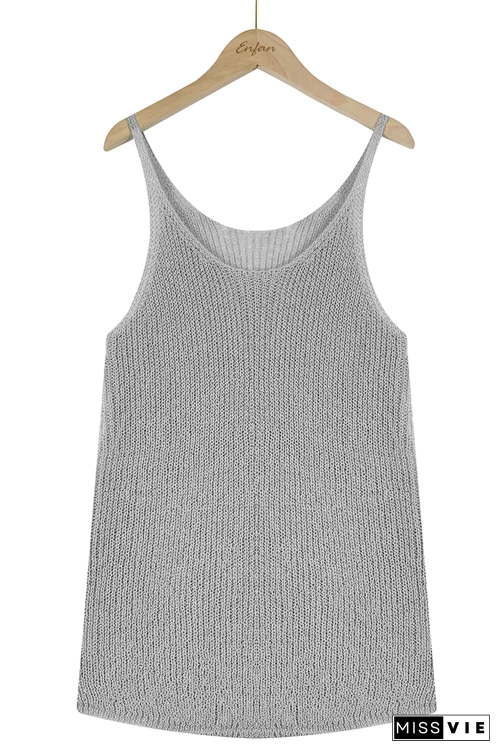 Color Block and Plain U Neck Knit Tank Top