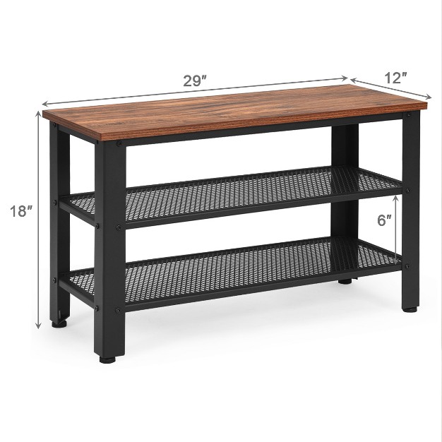 3 tier Shoe Rack industrial Shoe Bench With Storage Shelves For Livingroom Brown