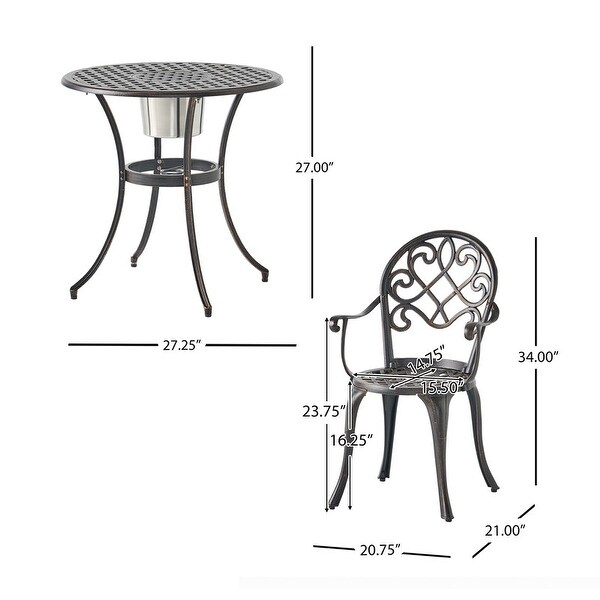 3 Piece Outdoor Aluminum Bistro Set with Central Ice Bucket for Patio and Garden