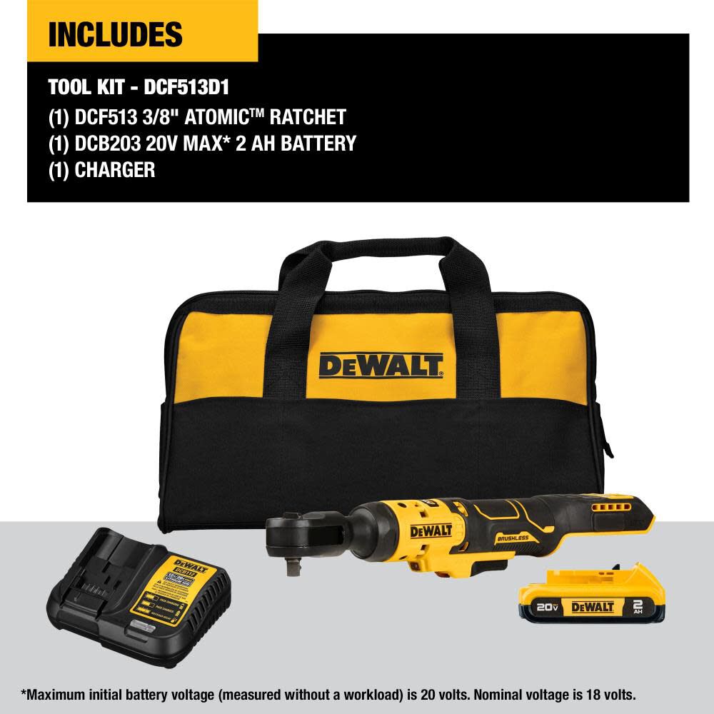 DEWALT ATOMIC 20V MAX Ratchet Kit Brushless 3/8