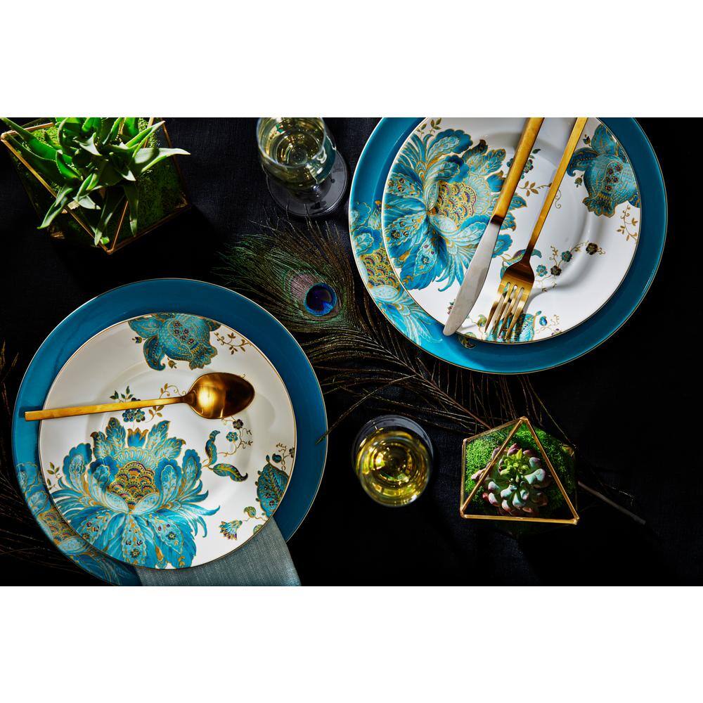 222 Fifth Eliza 16-Piece Casual Teal Porcelain Dinnerware Set (Service for 4) 1014TL803L1G97