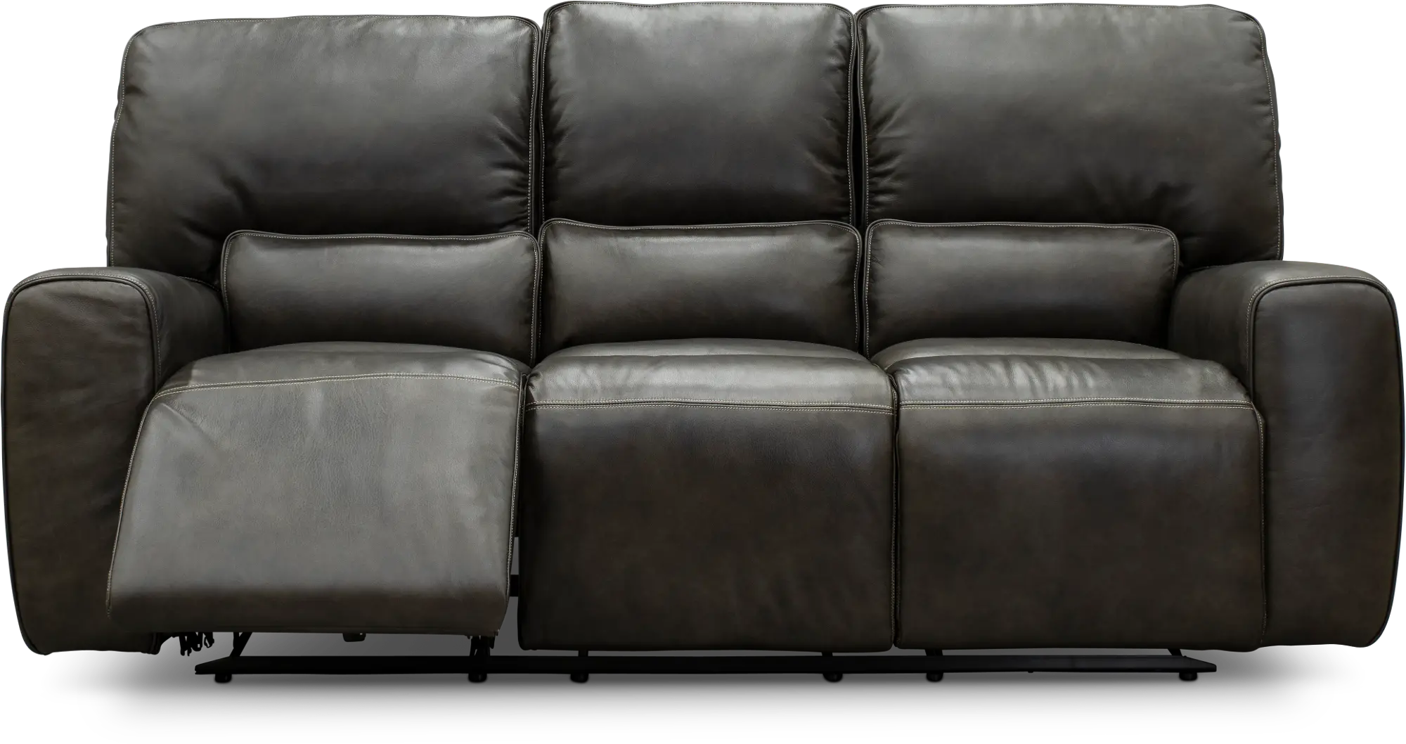 Madrid Charcoal Gray Leather-Match Triple Power Reclining Sofa