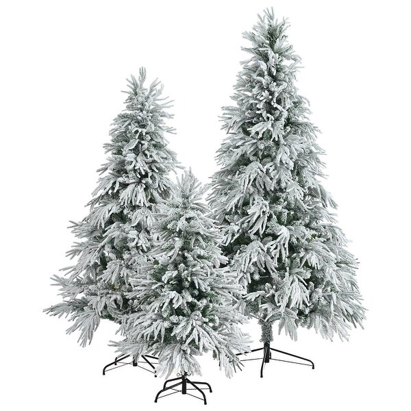 4FT/6FT/7.5FT PreLit Spruce Snow Flocked Christmas Tree Set with 8 LED Flashing Modes