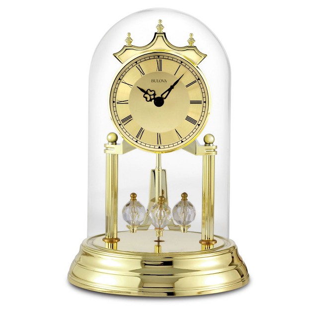 Bulova Clocks Tristan I Oval Dome Clock With Metal Base And Brass Finish Gold