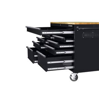 Husky 46 in.W x 51 in. D Standard Duty 9-Drawer Mobile Workbench with Solid Top Full Length Extension Table in Black HOTC4609B15M