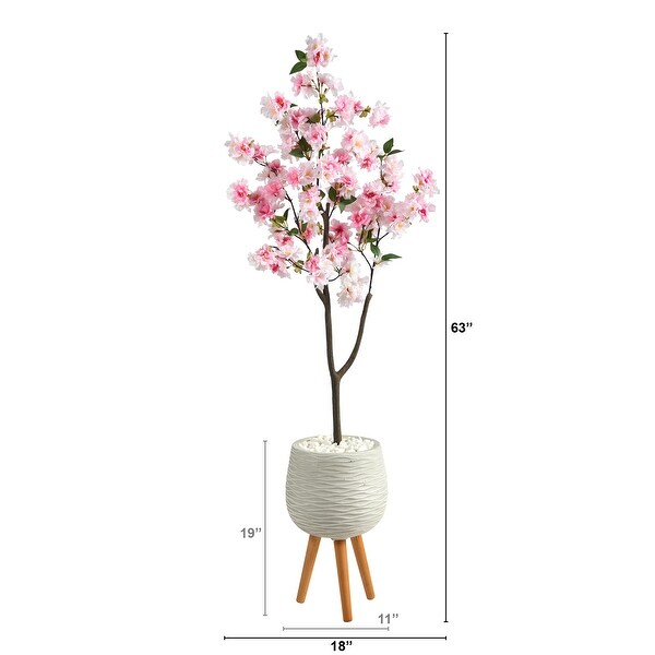 63 Cherry Blossom Artificial Tree in White Planter with Stand