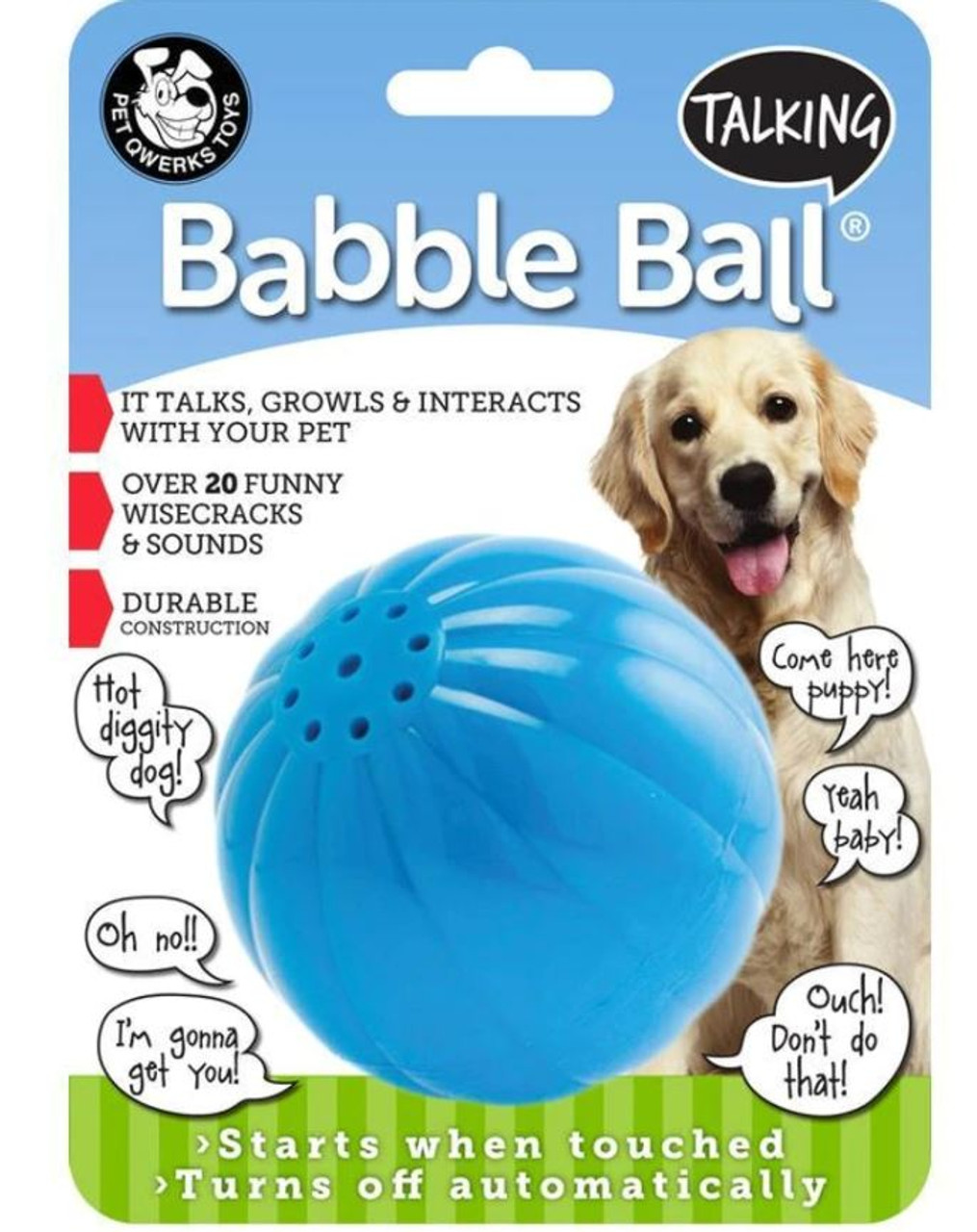 Pet Qwerks Talking Babble Ball Dog Toy， Large， Blue