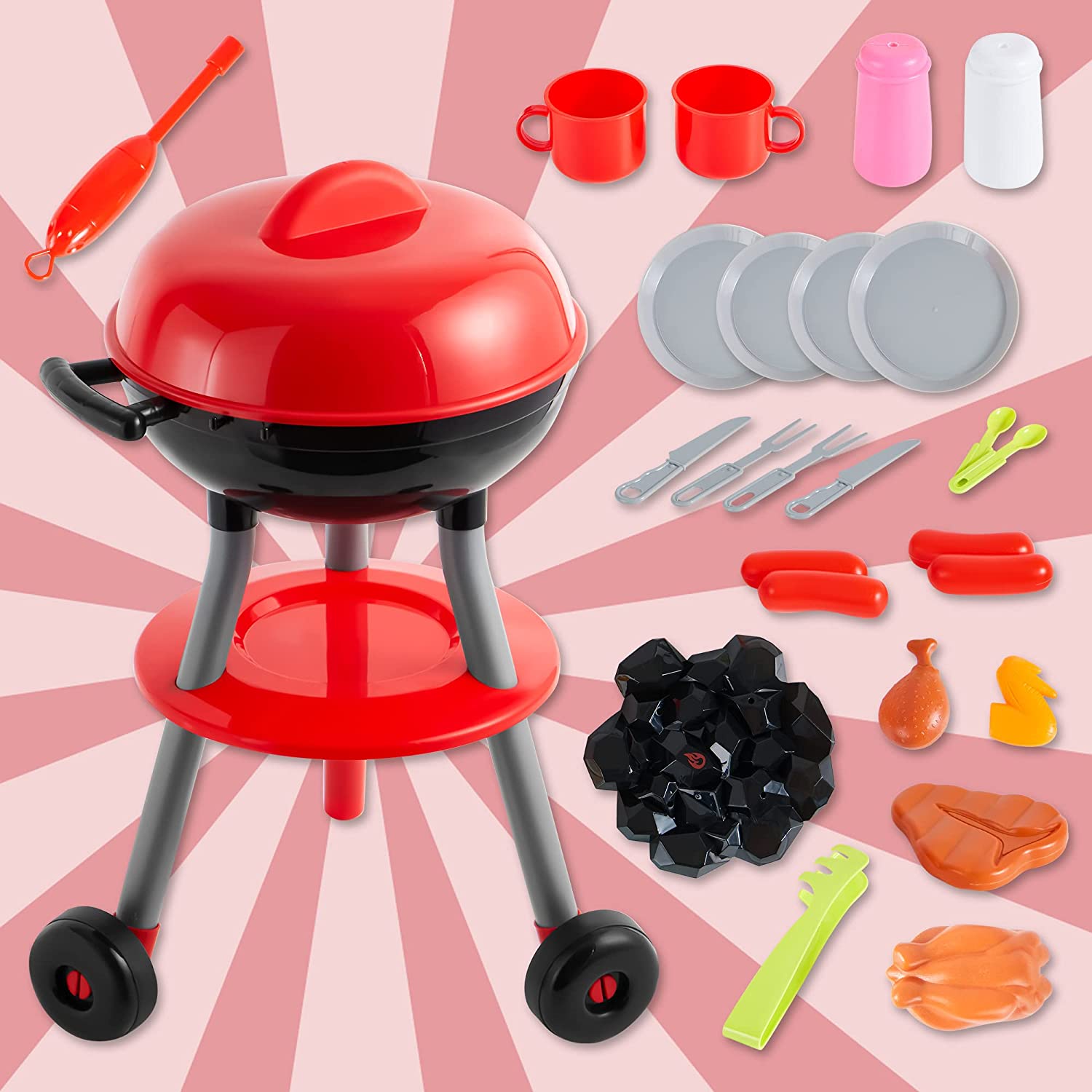 JOYIN 24 PCS Little Chef Barbecue BBQ Cooking Kitchen Toy Interactive Grill Play Food Cooking Playset for Kids Kitchen Pretend Play