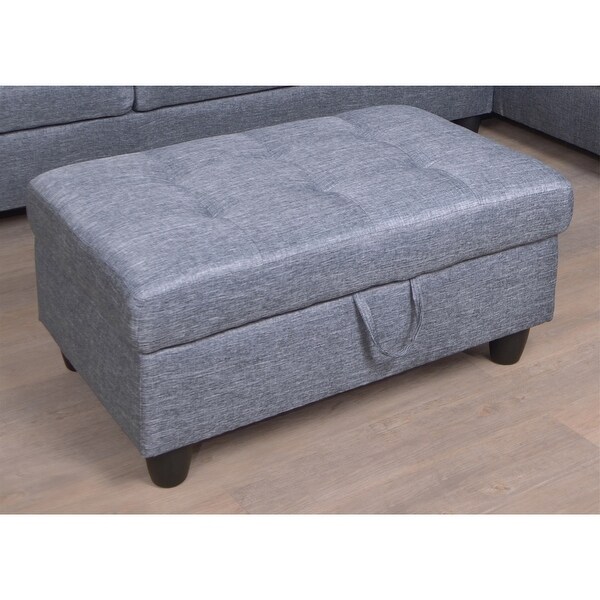 3PC Sectional Sofa Linen Right-Facing Chaise with Storage Ottoman Gray