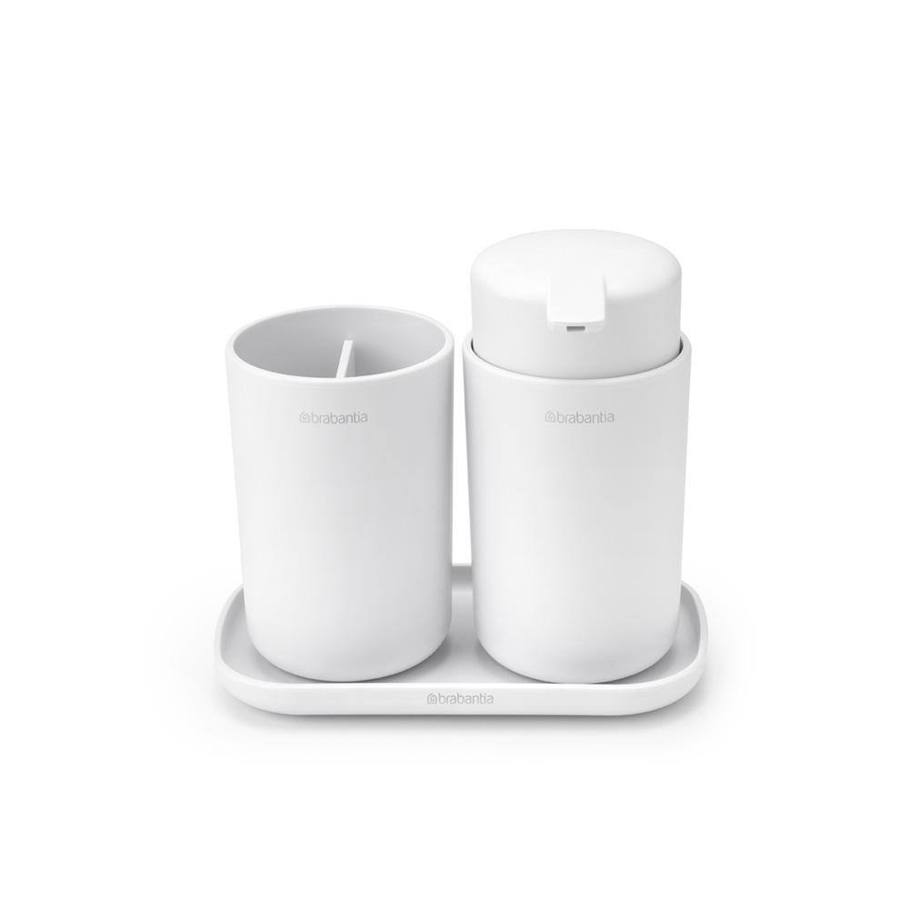 Brabantia ReNew 3-Piece Bathroom Accessory Set with Soap Pump Toothbrush Holder and Tray in White 280382